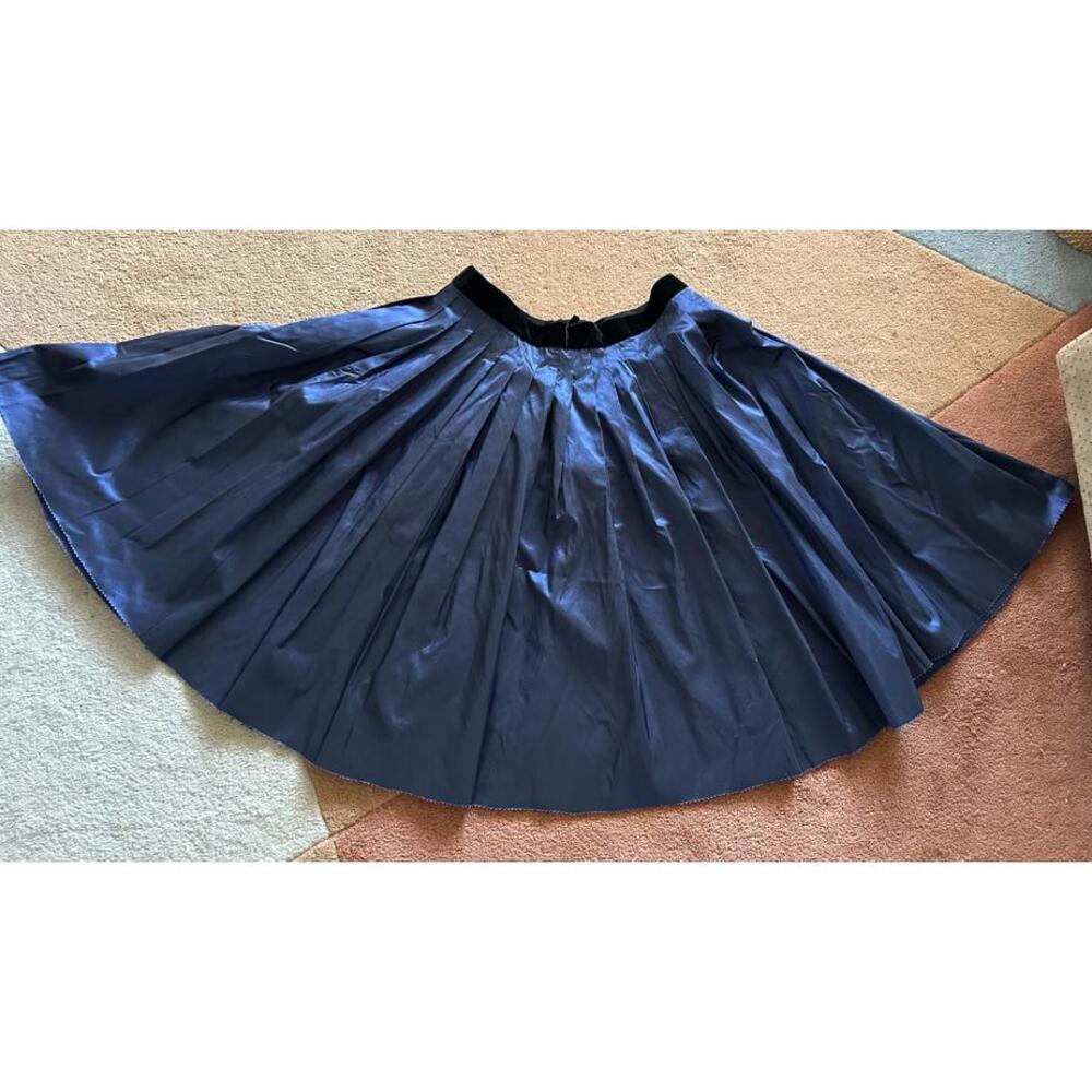 Charles Nolan of NY Women's vintage blue pleated full Skirt 100% silk size 6